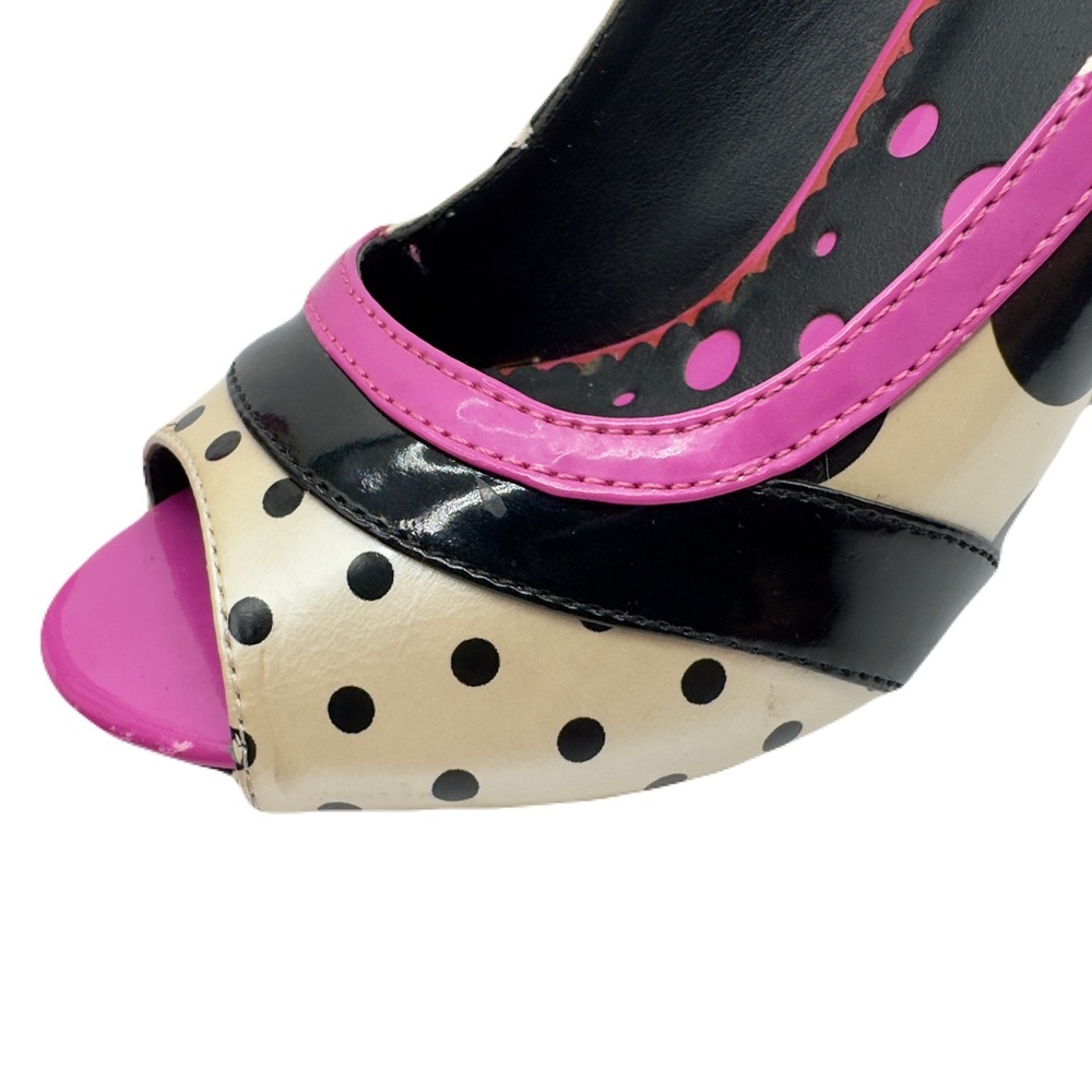 NOT RATED Pink, Black & Off White Polka Dot Peep Toe Heels Size 7, NRW0583-100 - Picture 11 of 14